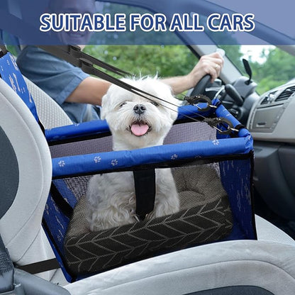 PetsHome Dog Car Seat Foldable Dog Car Booster Seat Waterproof Breathable Oxford Travel Bag for Small to Medium Dogs, Puppies, and Pets-Pattern Blue+Mat