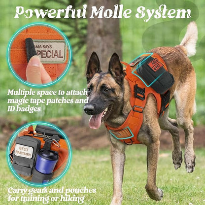 rabbitgoo Tactical Dog Harness for Large, Heavy Duty Pet Harness with Handle, No-Pull Service Vest Large Breed, Adjustable Military Dog Vest for Training Hunting Walking, Orange, L