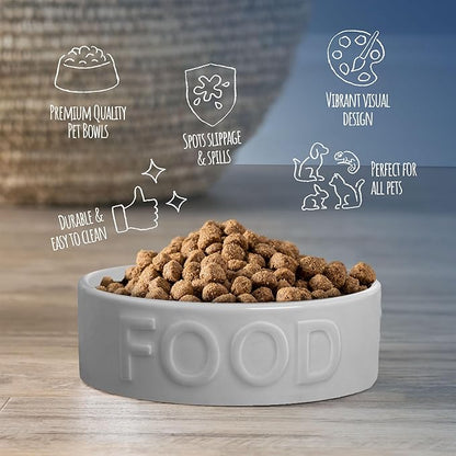 Park Life Ceramic Pet Bowls – Food Water Bowls for Dogs and Cats - Cute Pet Bowl for Small Medium and Large Size Dogs and Cats - Puppy Bowls (Large, Grey)
