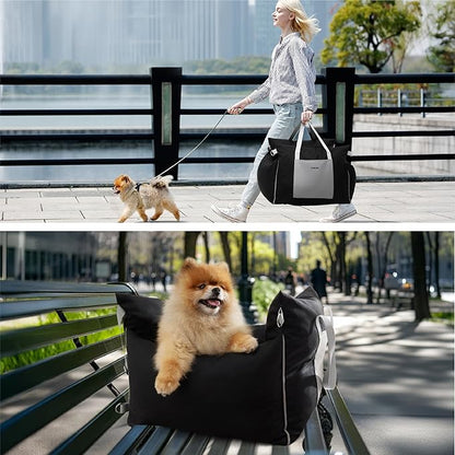 Lesure Small Dog Car Seat for Small Dogs - Waterproof Dog Booster Car Seat with Storage Pockets, Clip-On Safety Leash and Thickened Memory Foam Filling, Pet Carseat Puppy Travel Carrier Bed, Black