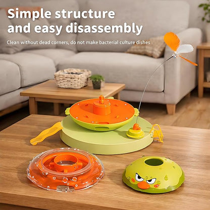 hooroor 4-in-1 Automatic Cat Toy, Interactive Laser & Feather Teaser with Bird Sounds & Treat Reward, Self-Balancing 360° Spinning Enrichment Exercise Toy for Bored Indoor Cats & Kittens