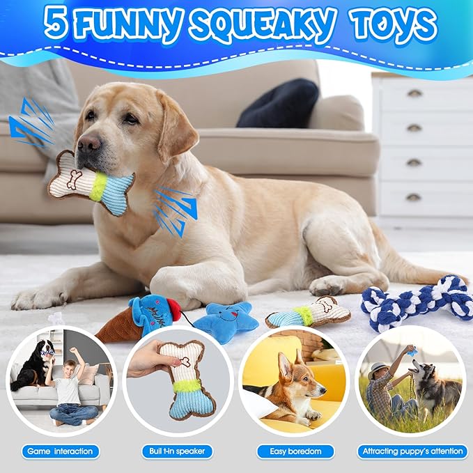 Vinsot 12 Pack Large Dog Chew Toys for Aggressive Chewers Dogs Teething Toys with Dental Rope Squeaky Balls and Chew Bone for Medium Large X-Large Breeds Dogs