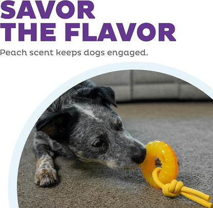 Outward Hound Gummiez Peach Ring 2-in-1 Dental Dog Chew Toy and Treat Stuffer Game, Peach Scent
