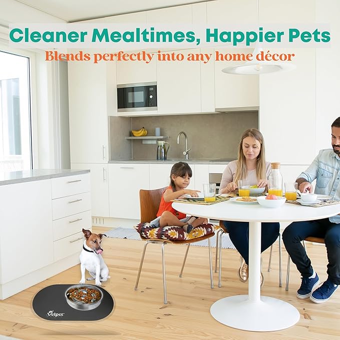Stainless Steel Slow Feeder Dog Bowl with Absorbent Non-Slip Mat | Designed to Slow Eating | 304 Stainless Steel, Dishwasher Safe, Durable One-Piece Design for All Breeds