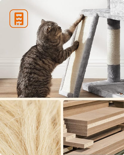 Feandrea Cat Tree, 45.3-Inch Cat Tower, Plush Condo with Scratching Post, Ramp, Perch, Spacious Cave, for Small Space, Light Gray UPCT141W01