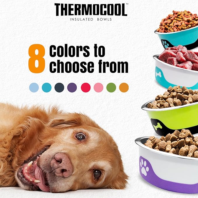 Thermocool Insulated Stainless Steel Pet Bowl - 8 Oz (X-Small) Non-Slip Feeding Dish Reduces Sliding & Spills, Keeps Water Cold & Food Warm, Dishwasher Safe (Pink)