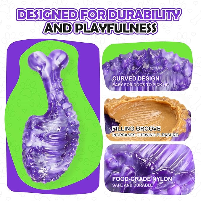 Dog Chew Toys for Aggressive Chewers,3 PCS Tough Dog Toys for Medium and Large Breed, Real Bacon Flavored Best Dog Toys to Keep Them Busy, Reduce Boredom, Hard Dog Bones for Teeth Cleaning (Purple)