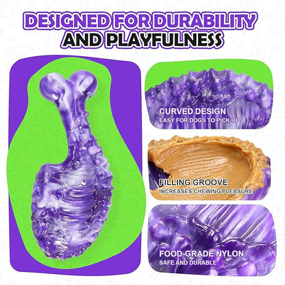 Dog Chew Toys for Aggressive Chewers,3 PCS Tough Dog Toys for Medium and Large Breed, Real Bacon Flavored Best Dog Toys to Keep Them Busy, Reduce Boredom, Hard Dog Bones for Teeth Cleaning (Purple)