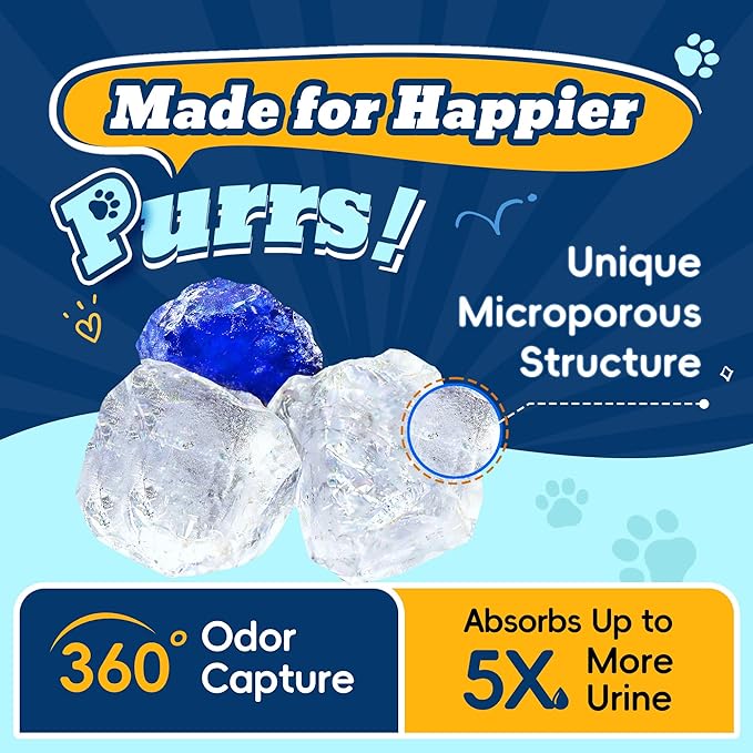 Crystal Cat Litter with Powerful Odor Control, Non-Clumping, Lasts Up to 4 Months, 17.2lb, Rapid Water Absorption, Unscented & Low Tracking Lightweight Blue & White Silica, 4 Pack of 4.3lb