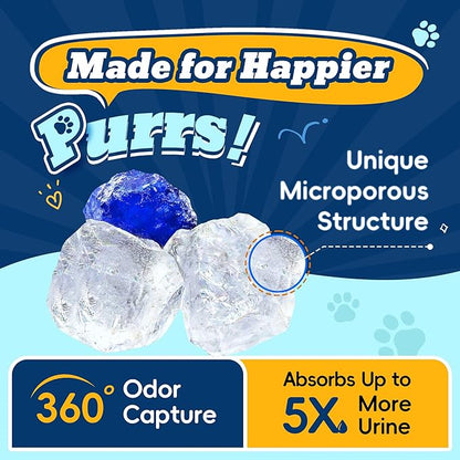 Crystal Cat Litter with Powerful Odor Control, Non-Clumping, Lasts Up to 4 Months, 17.2lb, Rapid Water Absorption, Unscented & Low Tracking Lightweight Blue & White Silica, 4 Pack of 4.3lb