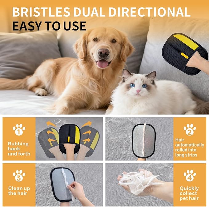 2 Pcs Pet Hair Removal Glove for Dogs & Cats, Upgraded Reusable Electrostatic Pet Hair Gloves, Pet Hair Remover Tool for Clothing, Couch, Carpet,Pet Beds, Convenience for Busy Pet Owners