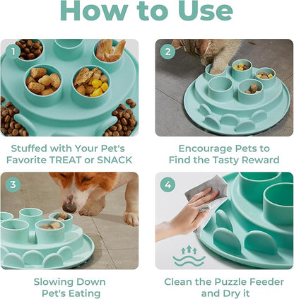 Puzzle Feeder Slow Feeder, Interactive Cat Puzzle Toy for Mental Stimulation, Silicone Cat Enrichment Toys, Reduces Boredom and Trains Intelligence, Green