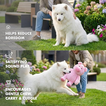 Pet Lou 15 Inch Pig Plush Dog Chew Toy with Squeakers & Crinkle Paper, Super-Soft Durable Plush, Interactive Stuffed Dog Toy for Indoor & Outdoor Play, Pink