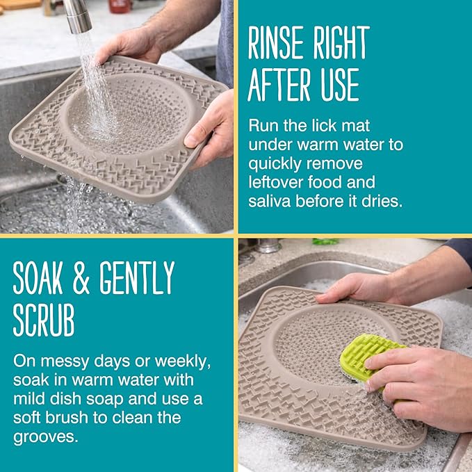 Messy Mutts Framed Silicone Therapeutic Licking Bowl Mat | 9.5" x 9.5" | Slow Feeder Mat for Boredom & Anxiety | Lick Pad for Dogs & Cats | Grey