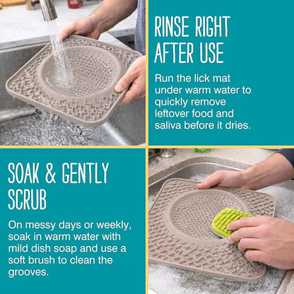 Messy Mutts Framed Silicone Therapeutic Licking Bowl Mat | 9.5" x 9.5" | Slow Feeder Mat for Boredom & Anxiety | Lick Pad for Dogs & Cats | Grey