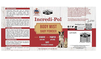 Dr. Pol Incredi-Pol Body Mist | Pet Deodorizer Spray & Dog Body Odor Eliminator | Dog Freshener & Odor Spray for Dogs | Safe for Dogs & Cats | Long-Lasting Scent | 3oz | Baby Powder