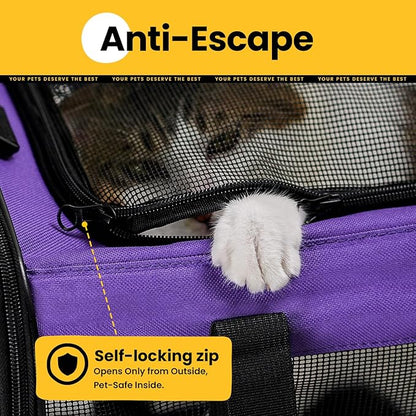 Cat Carrier Bag,Soft-Sided Pet Carriers for Dogs with 4-Sided Mesh,Airline Approved Cat Transport Carrier for Small&Medium Cats Kitten Puppy Up to 15LB,Collapsible Cat Travel Carrier-M,Purple