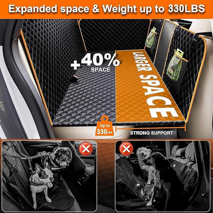 Back Seat Extender for Dogs - Large Space, Waterproof Dog Car Seat Cover for Back Seat with Hard Bottom Holds 420lbs, 600D Heavy-Duty Upgraded Material Dog Hammock for Car, Easy to Use and Clean
