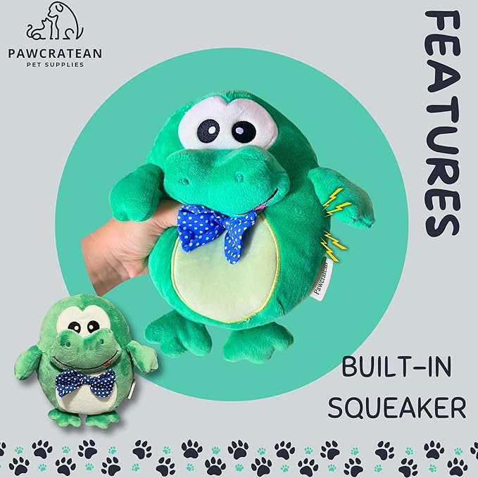 7" Squeaky Plush Toy for Puppies Small Dogs Self Etertainment Washable Soft Made [PET ONLY] (Green Frog)