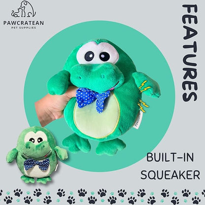 7" Squeaky Plush Toy for Puppies Small Dogs Self Etertainment Washable Soft Made [PET ONLY] (Green Frog)