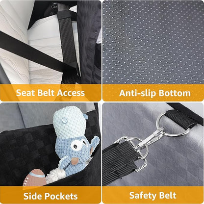 PETICON Waterproof Dog Car Seat for Small Medium Dogs, 6in Memory Foam Pet Booster Seat for Dogs up to 26 lbs with Pockets, Detachable Washable Pet Carseat with Y-Shape Safety Belt