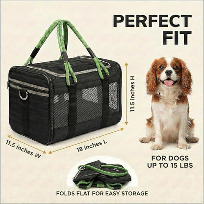 Soft-Sided Dog & Pet Carrier | for Car Rides, Trains, Errands & Daily Outings | Fits Pets Up to 15 lbs | 18" L x 11.5" H | Yorkies, Chihuahuas, Toy Poodles, Maltese & More