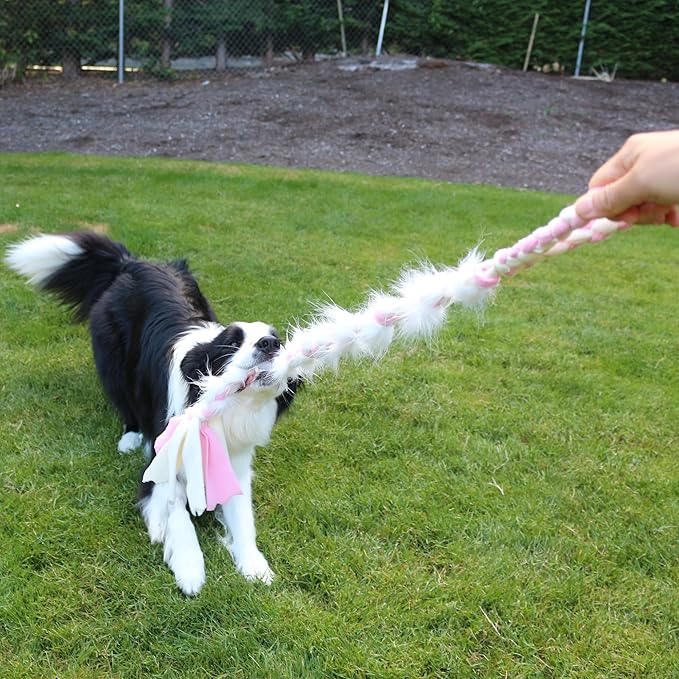Baba&Nana Braided Fleece Dog Tug Toy, Assorted Colors Dog Rope Toy with Ball, Interactive Tug of War Dog Toy for Large & Medium & Agility Dogs (Blue)