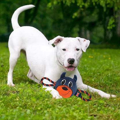 Pets First NCAA Illinois Fighting Illini Nylon Mascot Dog Toy with Tough Dog Ropes & Inner Squeaker in Bright Team Colors