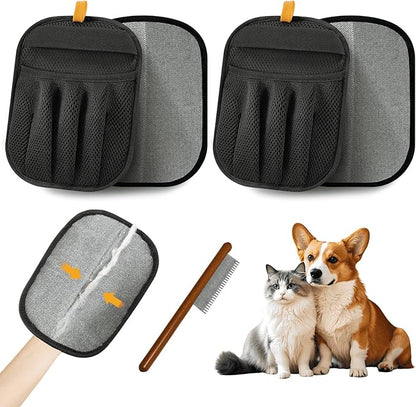 Pet Hair Removal Glove for Dogs & Cats, 2026 Newly Upgraded Five-Finger Electrostatic Pet Hair Gloves, Pet Hair Remover Tool for Clothing, Couch, Carpet, Car Seat（2 Pack Black）