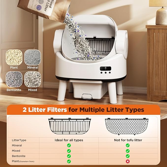 Self Cleaning Cat Litter Box, Open-Top Automatic Robot Litter Box for Multiple Cats with App Control, Safety Sensors Protection, Includes Liners, Digital Screen, Washable Sifter &Cat Pedal