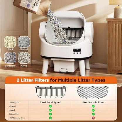 Self Cleaning Cat Litter Box, Open-Top Automatic Robot Litter Box for Multiple Cats with App Control, Safety Sensors Protection, Includes Liners, Digital Screen, Washable Sifter &Cat Pedal