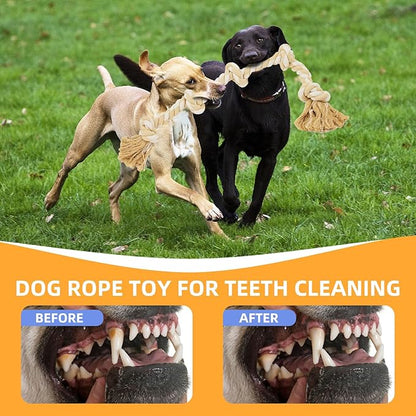 Bmag Dog Rope Toys for Aggressive Chewers, Interactive Heavy Duty Dog Toys for Medium Large Dogs, Tough Twisted Rope Toy with 5 Knots(Beige)