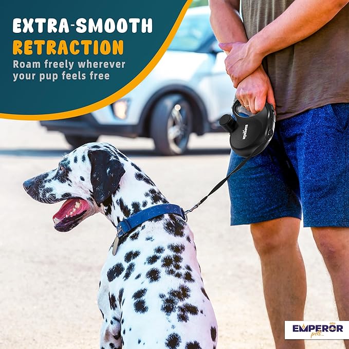 Emperor Pets 16 ft Retractable Dog Leash Black - Heavy Duty Retractable Pet Leash with Anti-Slip Grip for Medium to Large Dogs up to 110 lbs -Aura BB16