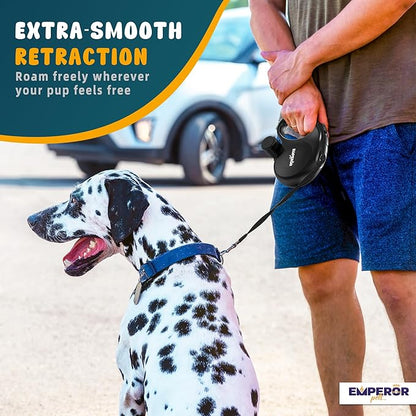 Emperor Pets 16 ft Retractable Dog Leash Black - Heavy Duty Retractable Pet Leash with Anti-Slip Grip for Medium to Large Dogs up to 110 lbs -Aura BB16