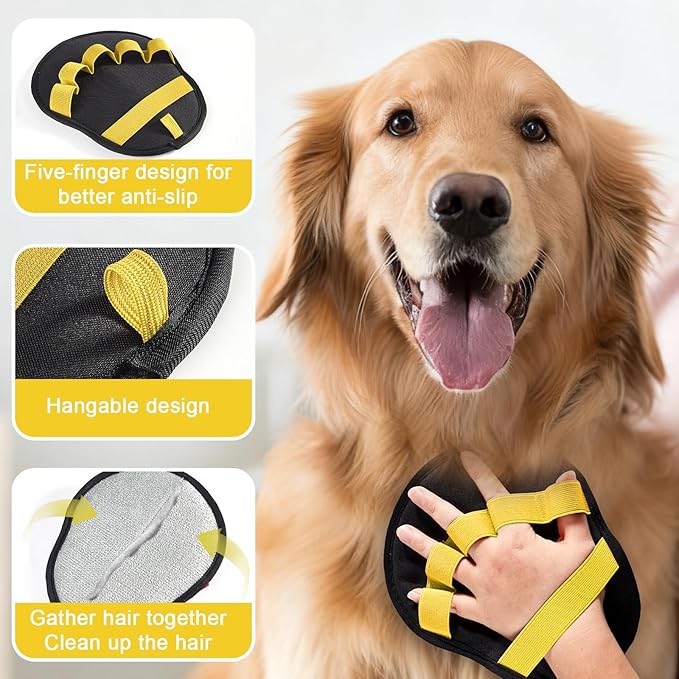 Pet Hair Fur Removal Mitt Glove for Cats Dogs 5-Finger Electrostatic Reusable Pet Hair Remover Brush Tool for Couch Furniture Carpet Laundry Clothing