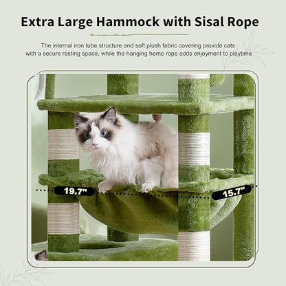 Cat Tree, Cat Tower for Large Cats with 2 Big Platforms, 2 Baskets, condo and Toys, 63" Cat Scratching Posts for Indoor Cats, Green GCT020GR