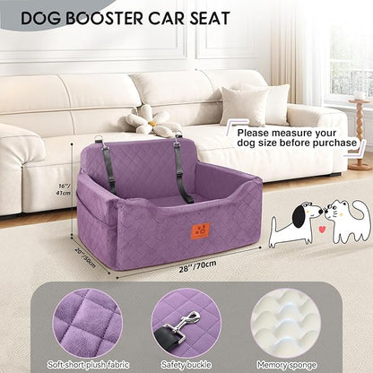 GL GLENSLAVE Dog Car Seat for Medium/Large Dogs, Dog Booster Seat for Pet Under 50lbs or 2 Small, Detachable and Washable Pet Car Seat,Multi-Functional Pet Travel Bed for Backseat(Purple)
