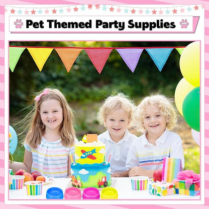 24 Pcs Puppy Bowls Puppy Birthday Party Supplies Pet Plastic Bowls Reusable Cat Food Feeding Water Dish Candy Colour Pet Dish for Dog Birthday Party Favors Blue Rose Red Yellow and Pink