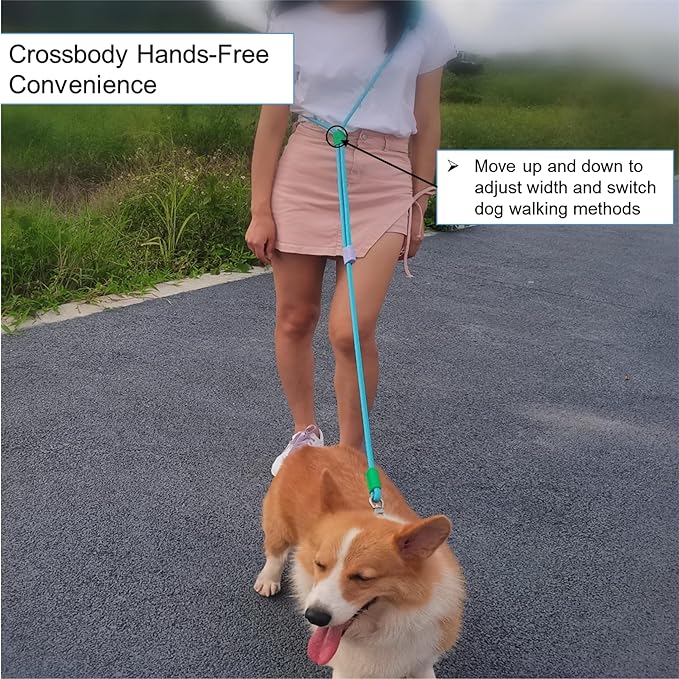 Hands Free Dog Leash,Adjustable Bungee Waist & Crossbody Leash with Comfortable Handle,Heavy Duty Nylon Rope for Small to Large Dogs,Safety Lock for Running,Hiking,Walking (Green)