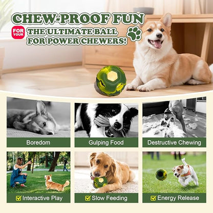 5-in-1 Dog Enrichment Toy – Bite & Brush Freeze Ball, Dog Toys, Interactive Chew Toy for Large Aggressive Chewers (25-85 lbs), Freezable Bone for Dogs, Homemade Treat Dispenser (Green, Large)