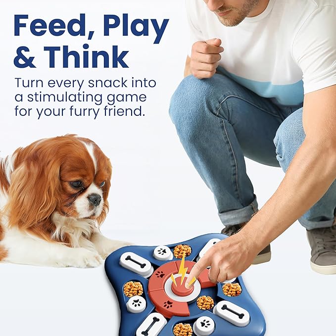 PAWSPIK Interactive Dog Puzzle Toy – Treat Dispensing Slow Feeder for Dogs, Mental Enrichment Toy with Squeaker & 16 Compartments – Durable, Non-Slip, Dishwasher Safe – Light Blue (Orange and Blue)