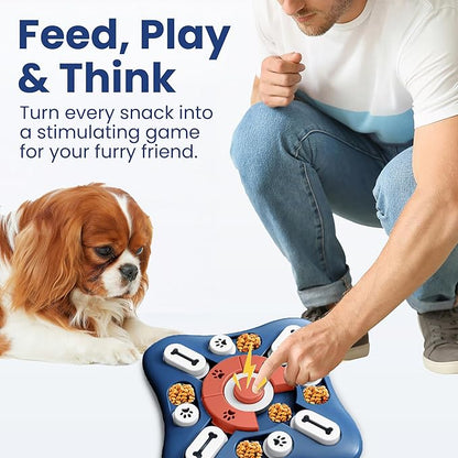 PAWSPIK Interactive Dog Puzzle Toy – Treat Dispensing Slow Feeder for Dogs, Mental Enrichment Toy with Squeaker & 16 Compartments – Durable, Non-Slip, Dishwasher Safe – Light Blue (Orange and Blue)