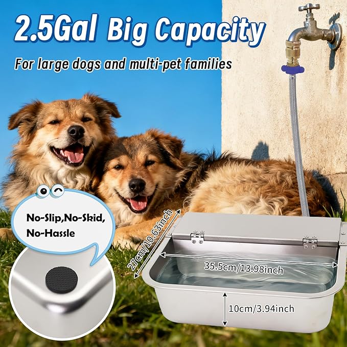 Automatic Dog Water Dispenser,Stainless Steel Water Bowl for Outdoor,Large Animal Drinking Water Bowl with Auto Self Filling for Livestock.(2.5Gallon)