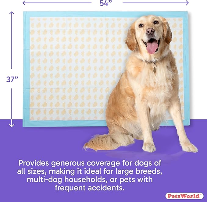 PetsWorld Health Monitoring Dog Pee Pads 37"x54" 25 Count – XXXL Color-Changing Pet Pee Pads for Dogs & Pets, Leak-Proof Super Absorbent Dog Training Pads with Odor Control