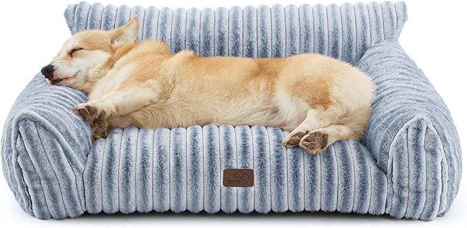 Bedsure ComfyFleece Cute Dog Couch for Medium Dogs- Fluffy Pet Sofa, Dog Couch Bed with Removable, Washable Cover, Supportive Pet Bed for Medium Large Dogs, 36inch, Vintage Indigo