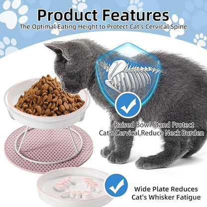 Upgrade Whisker-Fatigue-Free Cat Slow Feeder Bowl, Raised Cat Food Bowl Improved Design, Anti Vomit Promotes Digestion and Prevents Obesity, Slow Down Your Feline Friend Eating Speed