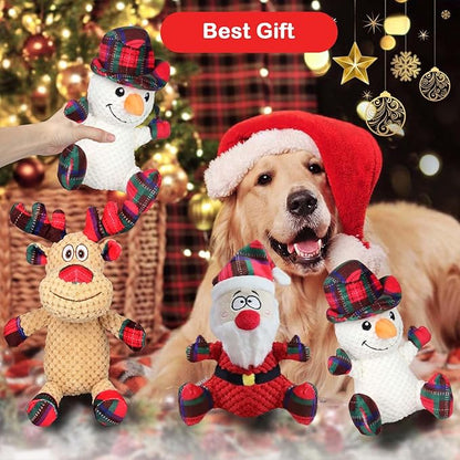 3 Pack Dog Christmas Squeak Toys, Plush Squeaky Medium & Small Dog Chew Toys, Stuffed Squeaky Toys for Dogs Puppy - Funny Cute Dog for Dog Birthday