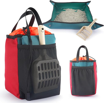 OutdoorBengal Travel Litter Box for Cats (3in1 Kit) – Foldable Litterbox + Litter Bag + Scooper (Portable Litter Box for Cat Traveling) Collapsible Litterbox for Car Travel with Cat, Camping, Plane