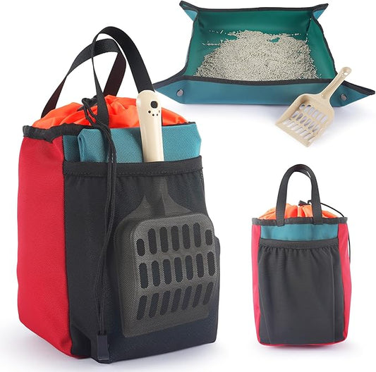 OutdoorBengal Travel Litter Box for Cats (3in1 Kit) – Foldable Litterbox + Litter Bag + Scooper (Portable Litter Box for Cat Traveling) Collapsible Litterbox for Car Travel with Cat, Camping, Plane