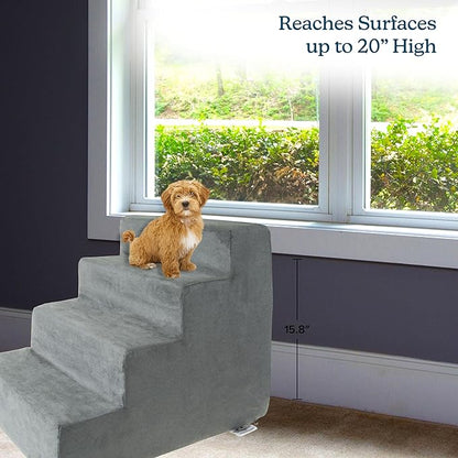 Dog Stairs for Small Dogs - 4-Step Dog Steps for High Bed and Couch - Pet Stairs with Nonslip Bottom, High-Density Foam, and Removable Washable Cover - Cat and Dog Furniture by PETMAKER (Gray)